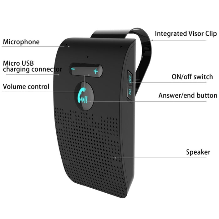 SP09 Multipunto Inalámbrico Bluetooth V4.2 Kit Manos Libres para Coche Altavoz Altavoz, Soporte Lectura de Voz y Sensor de Vibración