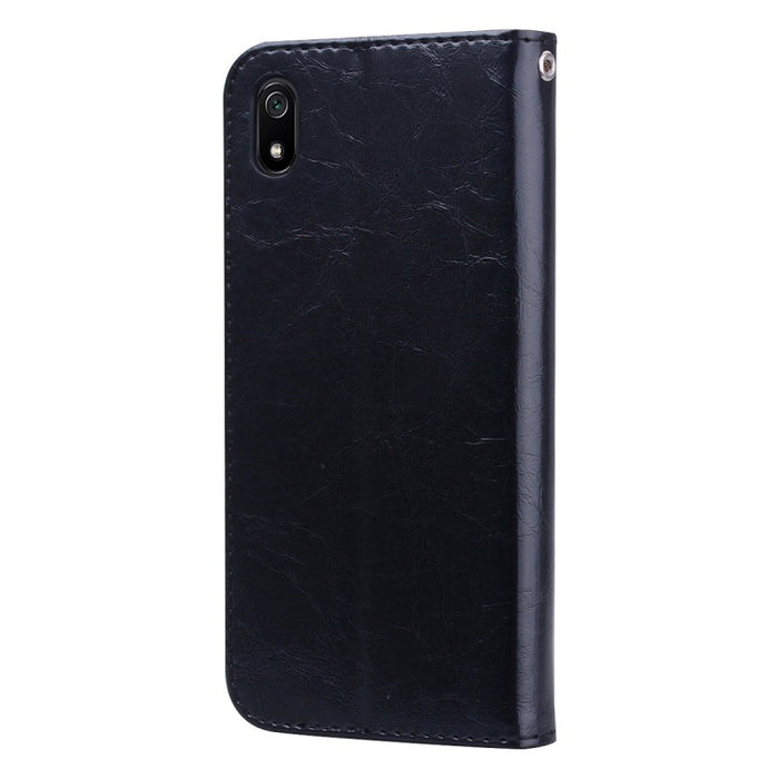 Estuche de cuero con tapa horizontal con textura de cera de aceite de estilo comercial para Xiaomi Redmi 7A, con soporte y ranuras para tarjetas y billetera, For Xiaomi Redmi 7A