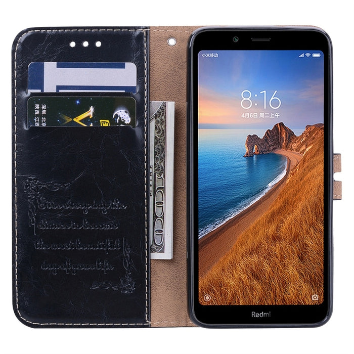 Estuche de cuero con tapa horizontal con textura de cera de aceite de estilo comercial para Xiaomi Redmi 7A, con soporte y ranuras para tarjetas y billetera, For Xiaomi Redmi 7A