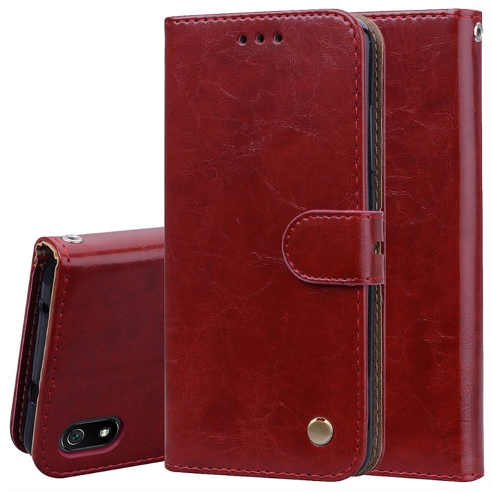 Estuche de cuero con tapa horizontal con textura de cera de aceite de estilo comercial para Xiaomi Redmi 7A, con soporte y ranuras para tarjetas y billetera, For Xiaomi Redmi 7A