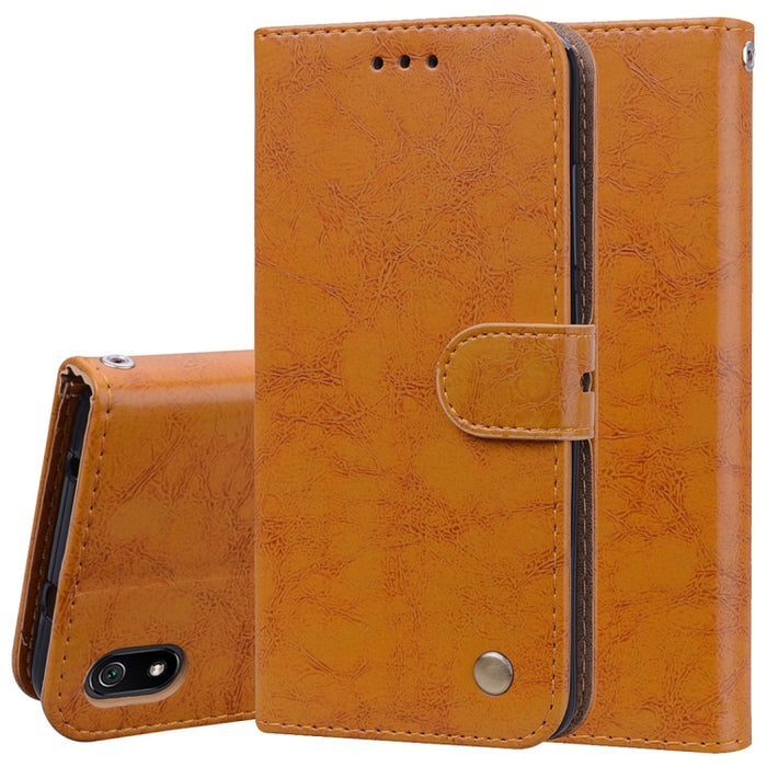 Estuche de cuero con tapa horizontal con textura de cera de aceite de estilo comercial para Xiaomi Redmi 7A, con soporte y ranuras para tarjetas y billetera, For Xiaomi Redmi 7A