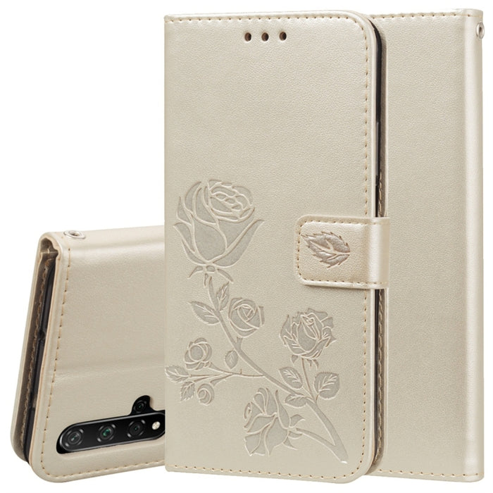 Estuche de cuero de PU con tapa horizontal en relieve rosa con soporte y ranuras para tarjetas y billetera, for Huawei Honor 20, for Huawei Honor 20 Pro, for Xiaomi Redmi K20 / K20 Pro, for Xiaomi Redmi 7A