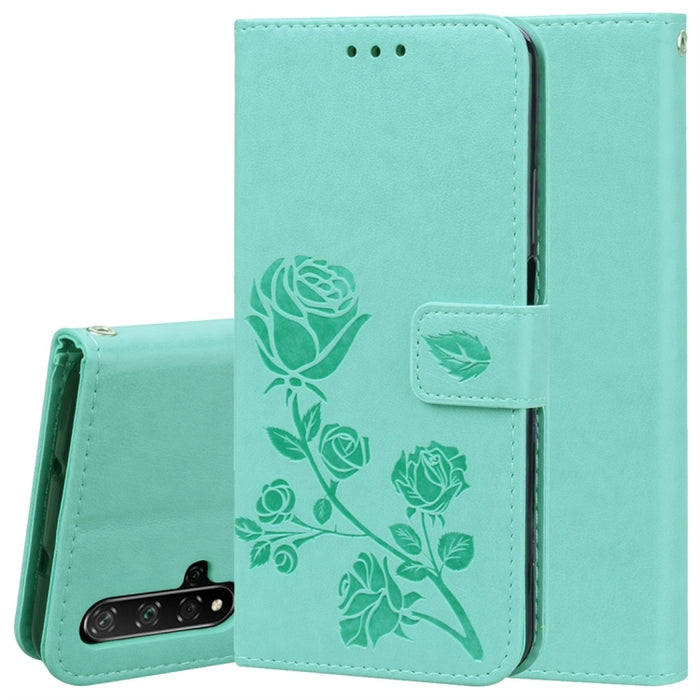 Estuche de cuero de PU con tapa horizontal en relieve rosa con soporte y ranuras para tarjetas y billetera, for Huawei Honor 20, for Huawei Honor 20 Pro, for Xiaomi Redmi K20 / K20 Pro, for Xiaomi Redmi 7A