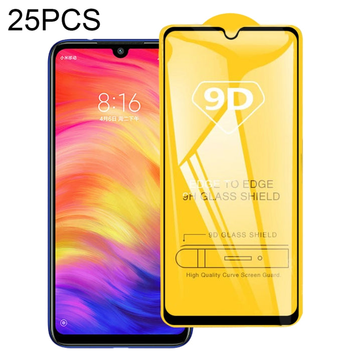 25 PCS 9D Película de vidrio templado de pantalla completa con pegamento completo, For Xiaomi Mi 9 (25 PCS), For Xiaomi Mi 8 (25 PCS), For Xiaomi Mi 9 SE (25 PCS), For Xiaomi Mi 9X (25 PCS), For Xiaomi Mi 9T, For Xiaomi Redmi Note 7 (25 PCS)           ...