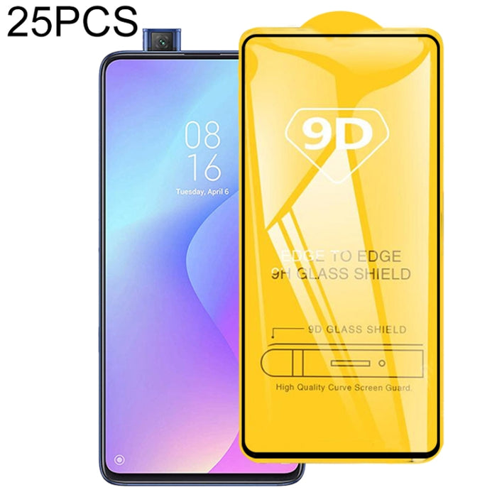 25 PCS 9D Película de vidrio templado de pantalla completa con pegamento completo, For Xiaomi Mi 9 (25 PCS), For Xiaomi Mi 8 (25 PCS), For Xiaomi Mi 9 SE (25 PCS), For Xiaomi Mi 9X (25 PCS), For Xiaomi Mi 9T, For Xiaomi Redmi Note 7 (25 PCS)           ...