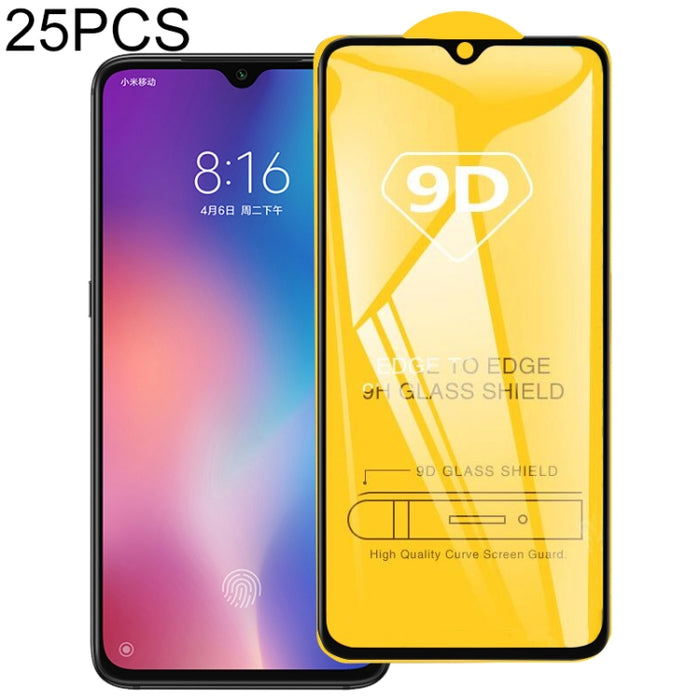 25 PCS 9D Película de vidrio templado de pantalla completa con pegamento completo, For Xiaomi Mi 9 (25 PCS), For Xiaomi Mi 8 (25 PCS), For Xiaomi Mi 9 SE (25 PCS), For Xiaomi Mi 9X (25 PCS), For Xiaomi Mi 9T, For Xiaomi Redmi Note 7 (25 PCS)           ...