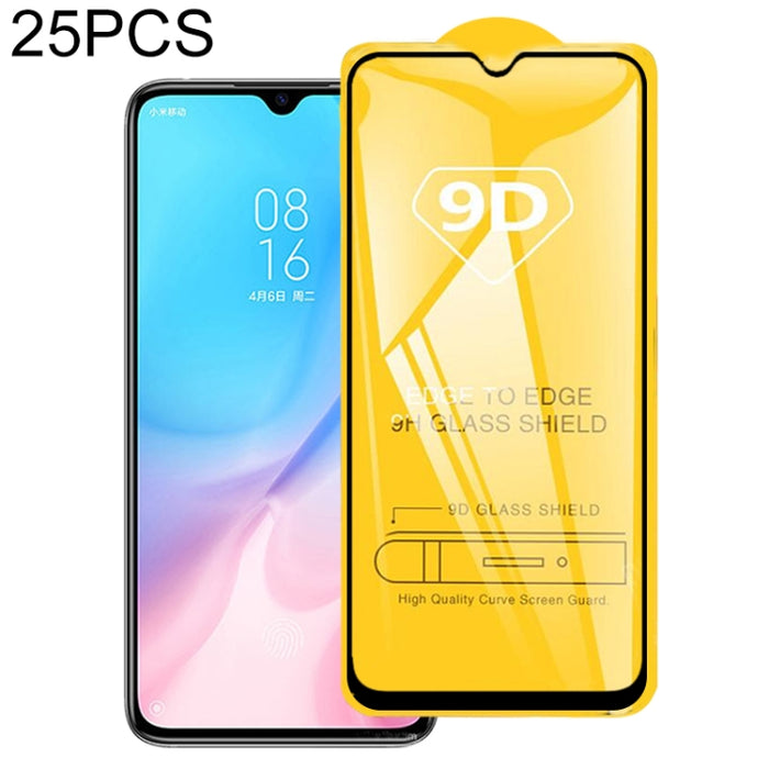 25 PCS 9D Película de vidrio templado de pantalla completa con pegamento completo, For Xiaomi Mi 9 (25 PCS), For Xiaomi Mi 8 (25 PCS), For Xiaomi Mi 9 SE (25 PCS), For Xiaomi Mi 9X (25 PCS), For Xiaomi Mi 9T, For Xiaomi Redmi Note 7 (25 PCS)           ...
