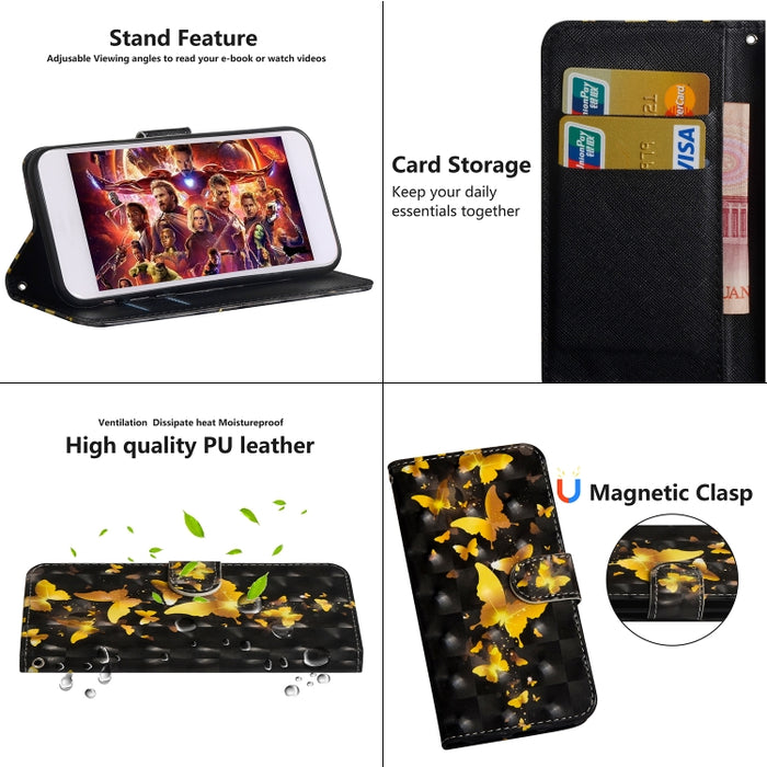 Patrón de pintura 3D Flip horizontal TPU + Funda de cuero PU con soporte y ranuras para tarjetas y billetera, For iPhone 6 Plus / 6s Plus, For iPhone 6 / 6s, For iPhone 7 Plus, For iPhone SE 2022 / SE 2020 / 8 / 7, For iPhone 8 Plus, For iPhone XS / X ...