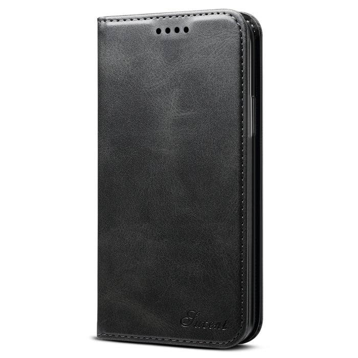 Suteni Calf Texture Horizontal Flip Funda de cuero con soporte y ranuras para tarjetas y billetera para iPhone