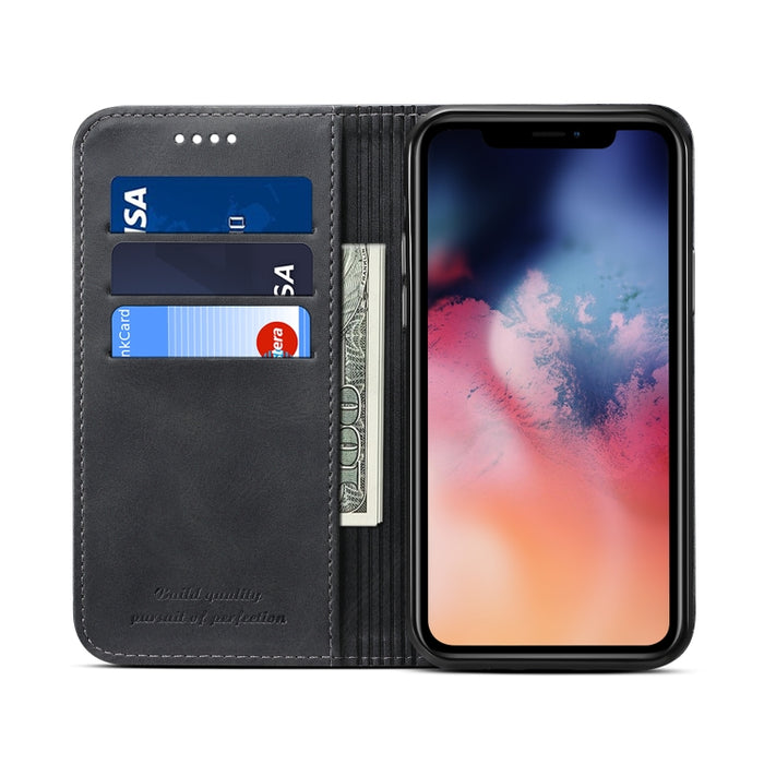 Suteni Calf Texture Horizontal Flip Funda de cuero con soporte y ranuras para tarjetas y billetera para iPhone