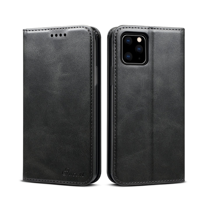 Suteni Calf Texture Horizontal Flip Funda de cuero con soporte y ranuras para tarjetas y billetera para iPhone