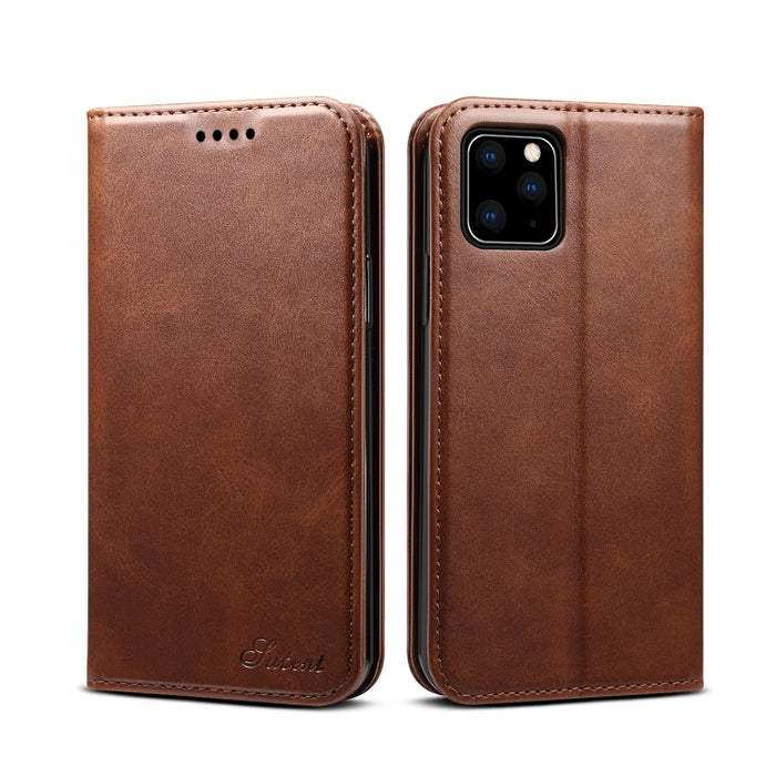 Suteni Calf Texture Horizontal Flip Funda de cuero con soporte y ranuras para tarjetas y billetera para iPhone