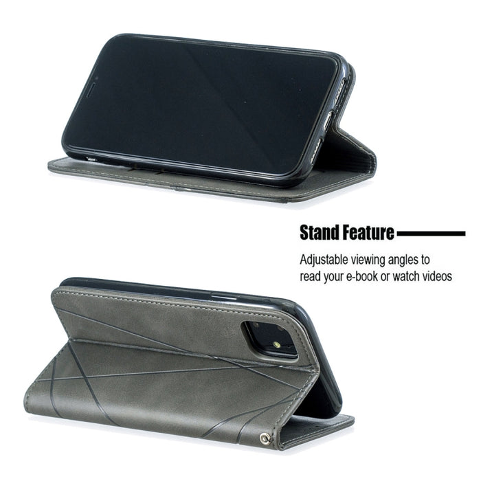 Estuche de cuero magnético con tapa horizontal con textura de rombos con soporte y ranuras para tarjetas y billetera