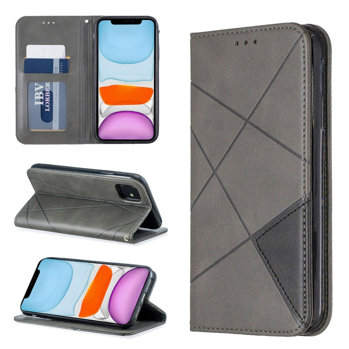 Estuche de cuero magnético con tapa horizontal con textura de rombos con soporte y ranuras para tarjetas y billetera
