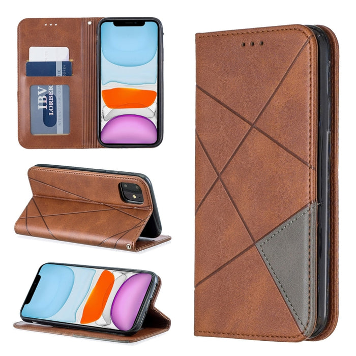 Estuche de cuero magnético con tapa horizontal con textura de rombos con soporte y ranuras para tarjetas y billetera