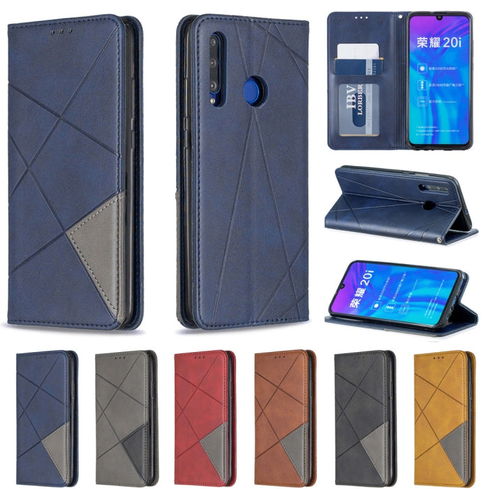 Estuche de cuero magnético con tapa horizontal con textura de rombos con soporte y ranuras para tarjetas y billetera, For Huawei P Smart Z / Y9 Prime (2019), For Huawei P Smart 2019 / Honor 10 Lite, For Huawei P Smart+ 2019 / Honor 10i (Honor 20 lite) ...