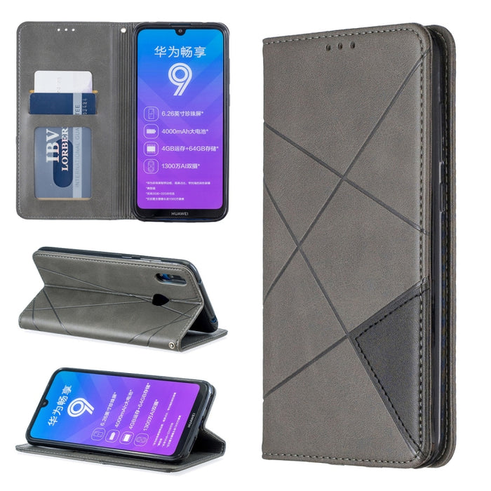 Estuche de cuero magnético con tapa horizontal con textura de rombos con soporte y ranuras para tarjetas y billetera, For Huawei P Smart Z / Y9 Prime (2019), For Huawei P Smart 2019 / Honor 10 Lite, For Huawei P Smart+ 2019 / Honor 10i (Honor 20 lite) ...