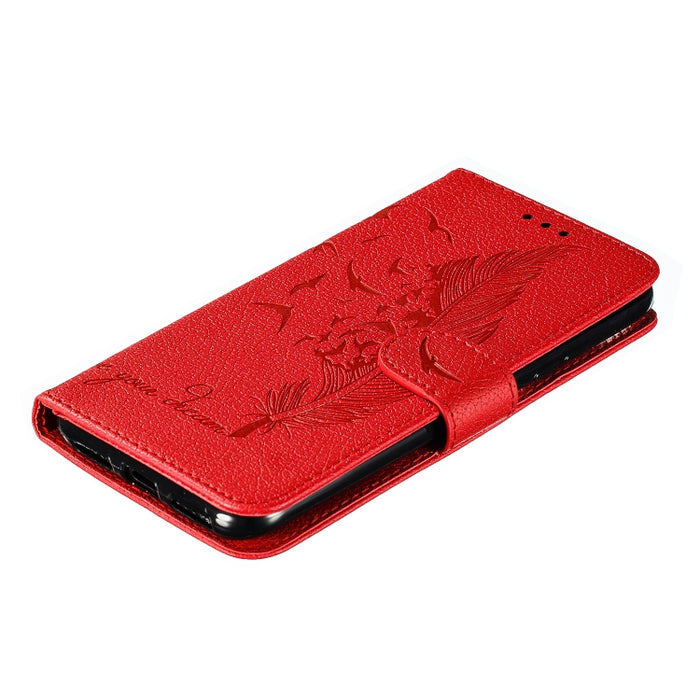 Estuche de cuero con tapa horizontal con textura de litchi con patrón de plumas con billetera y soporte y ranuras para tarjetas, For Xiaomi Redmi 7, For Xiaomi Redmi 7A, For Xiaomi Redmi K20, For Xiaomi Redmi Note 7, For Xiaomi Mi 9, For Xiaomi Mi 9 SE...
