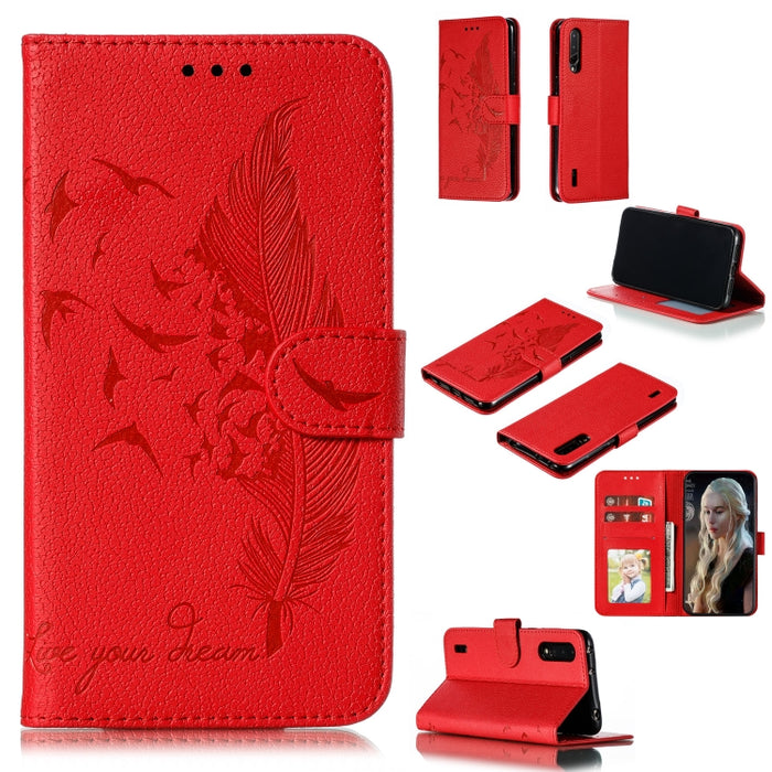 Estuche de cuero con tapa horizontal con textura de litchi con patrón de plumas con billetera y soporte y ranuras para tarjetas, For Xiaomi Redmi 7, For Xiaomi Redmi 7A, For Xiaomi Redmi K20, For Xiaomi Redmi Note 7, For Xiaomi Mi 9, For Xiaomi Mi 9 SE...