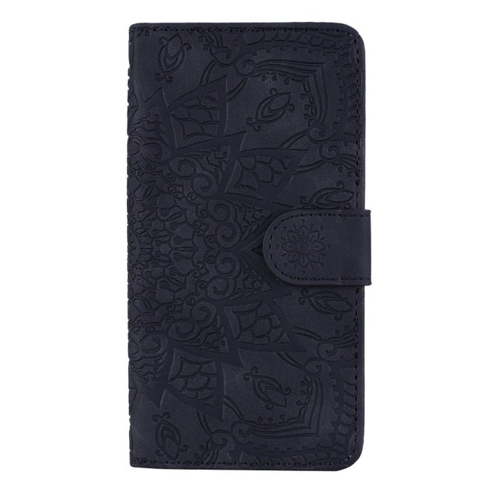 Estuche de cuero en relieve con diseño plegable doble con patrón de becerro con billetera y soporte y ranuras para tarjetas