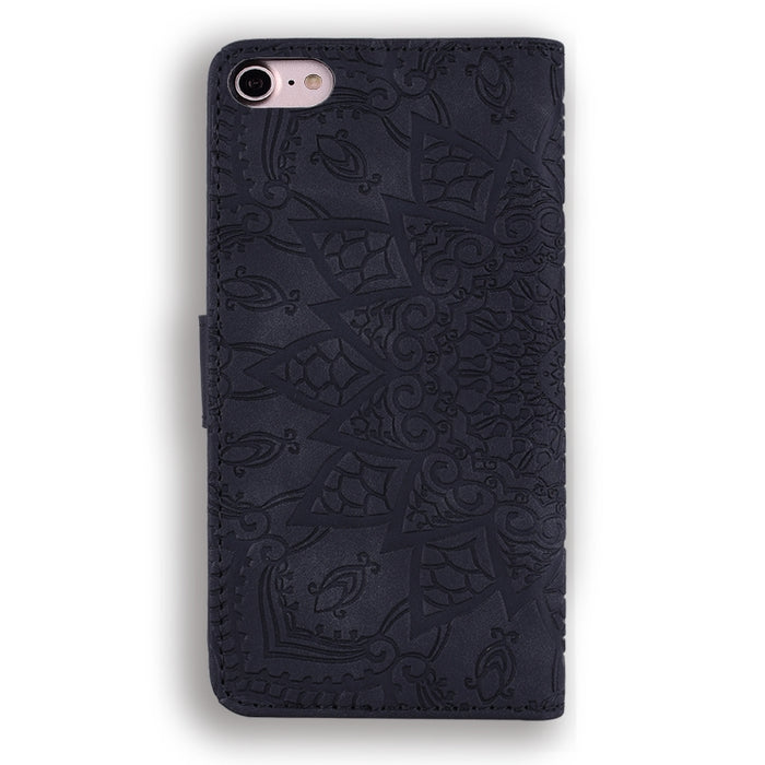 Estuche de cuero en relieve con diseño plegable doble con patrón de becerro con billetera y soporte y ranuras para tarjetas
