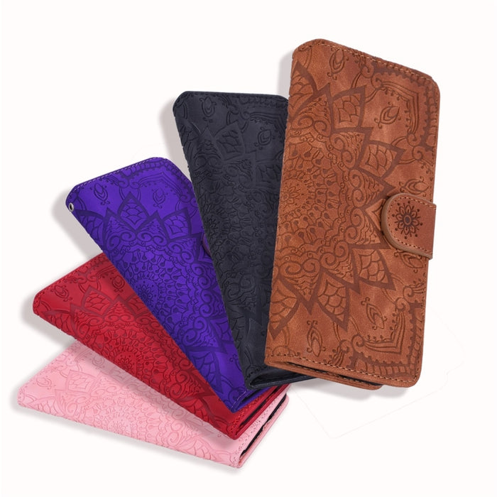 Estuche de cuero en relieve con diseño plegable doble con patrón de becerro con billetera y soporte y ranuras para tarjetas