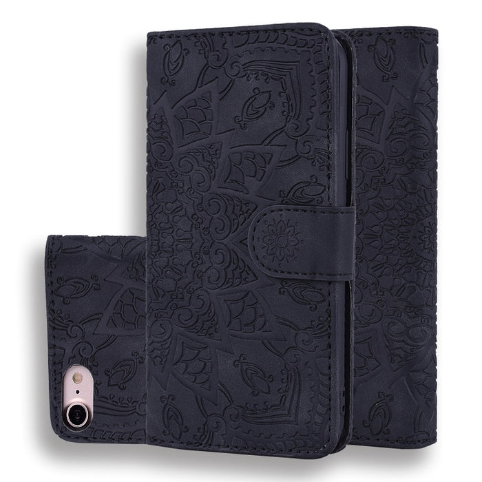 Estuche de cuero en relieve con diseño plegable doble con patrón de becerro con billetera y soporte y ranuras para tarjetas
