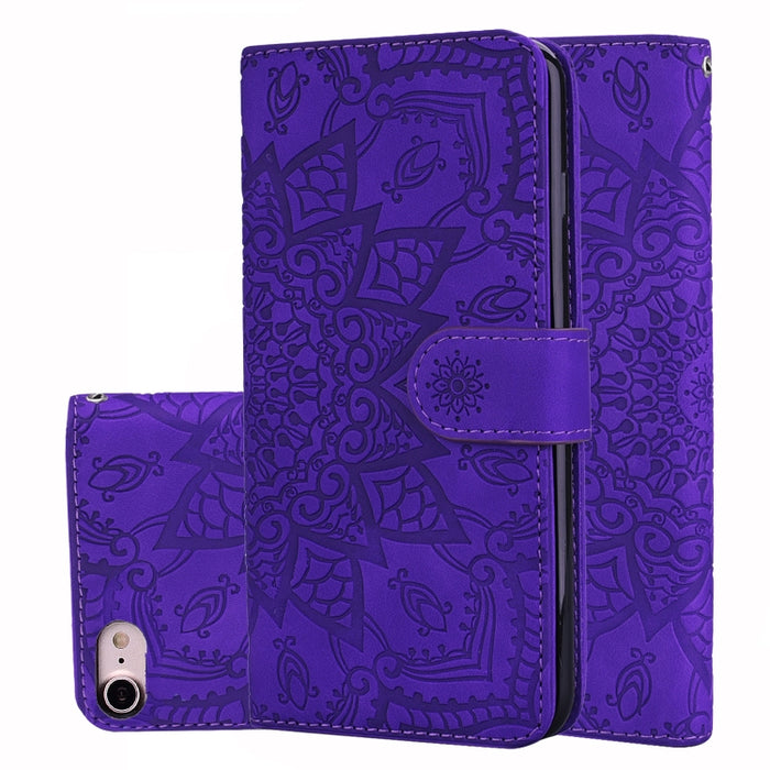 Estuche de cuero en relieve con diseño plegable doble con patrón de becerro con billetera y soporte y ranuras para tarjetas