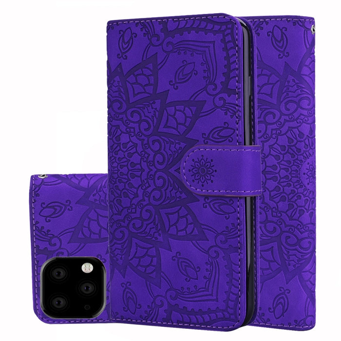 Estuche de cuero en relieve con diseño plegable doble con patrón de becerro con billetera y soporte y ranuras para tarjetas