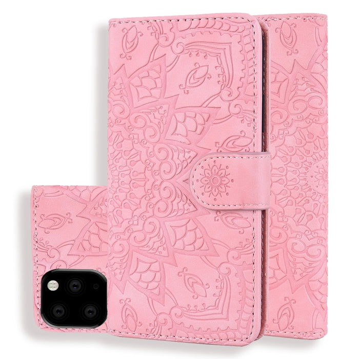 Estuche de cuero en relieve con diseño plegable doble con patrón de becerro con billetera y soporte y ranuras para tarjetas