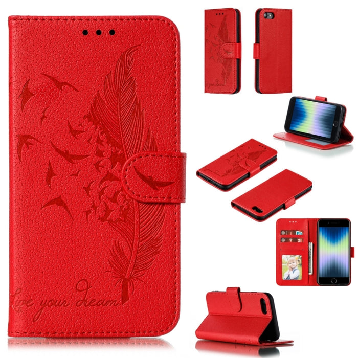 Estuche de cuero con tapa horizontal con textura de litchi con patrón de plumas con billetera y soporte y ranuras para tarjetas