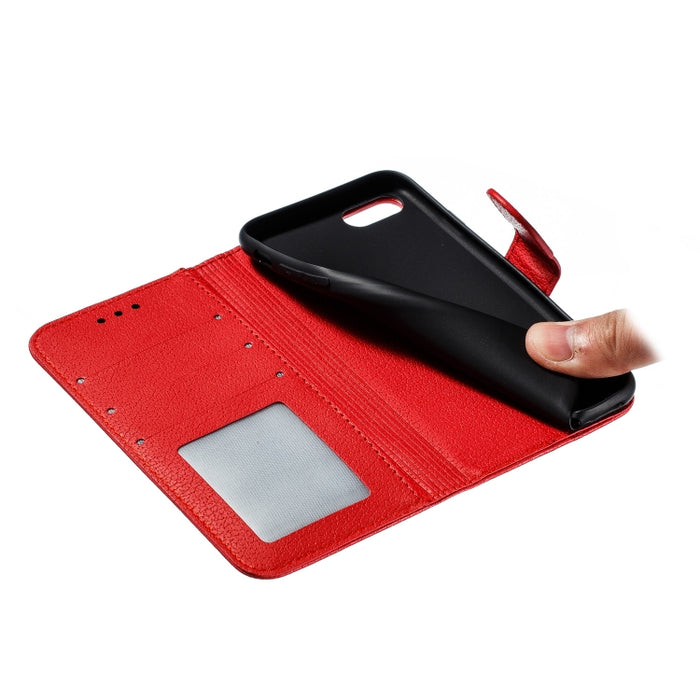 Estuche de cuero con tapa horizontal con textura de litchi con patrón de plumas con billetera y soporte y ranuras para tarjetas