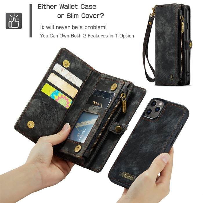 CaseMe-008 Estuche de cuero con tapa horizontal multifuncional desmontable con ranura para tarjeta y soporte y billetera con cremallera y marco de fotos, For iPhone 11 Pro, For iPhone 11, For iPhone 11 Pro Max