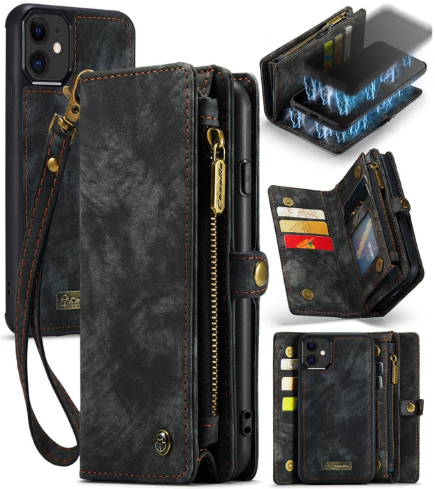 CaseMe-008 Estuche de cuero con tapa horizontal multifuncional desmontable con ranura para tarjeta y soporte y billetera con cremallera y marco de fotos, For iPhone 11 Pro, For iPhone 11, For iPhone 11 Pro Max