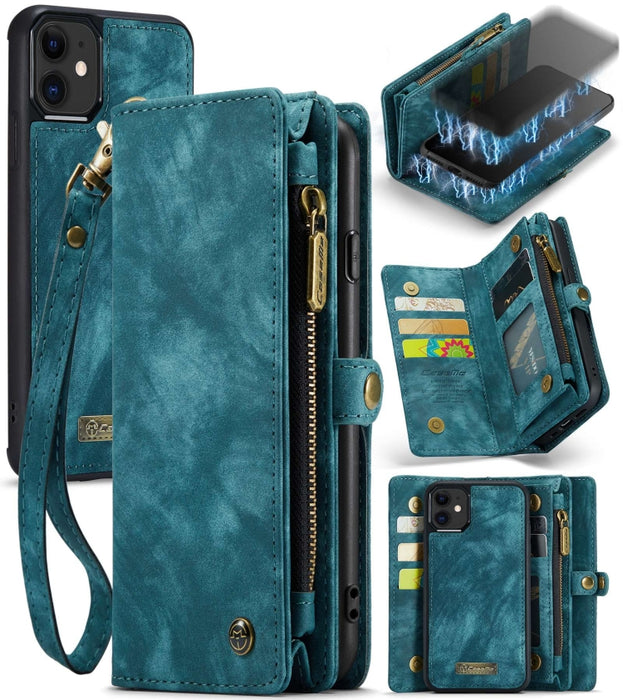 CaseMe-008 Estuche de cuero con tapa horizontal multifuncional desmontable con ranura para tarjeta y soporte y billetera con cremallera y marco de fotos, For iPhone 11 Pro, For iPhone 11, For iPhone 11 Pro Max