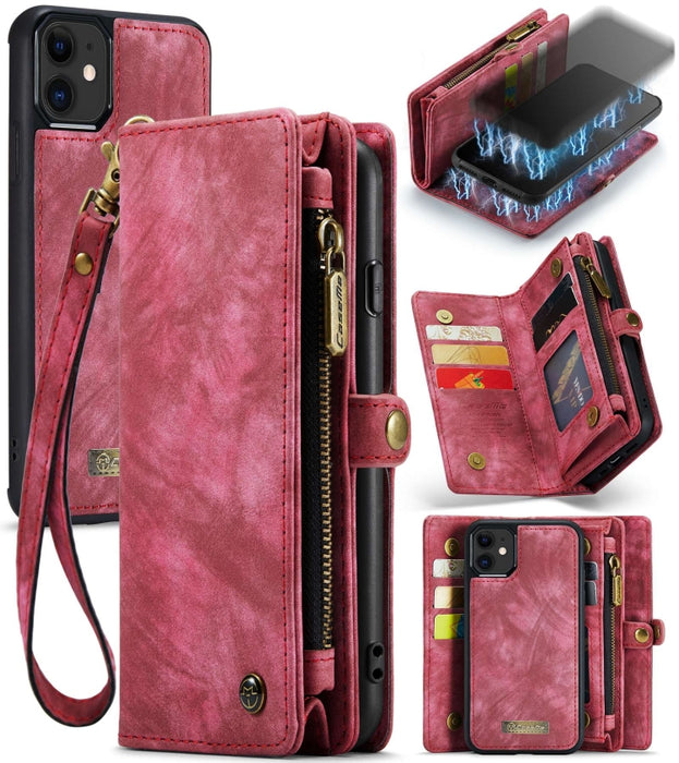 CaseMe-008 Estuche de cuero con tapa horizontal multifuncional desmontable con ranura para tarjeta y soporte y billetera con cremallera y marco de fotos, For iPhone 11 Pro, For iPhone 11, For iPhone 11 Pro Max