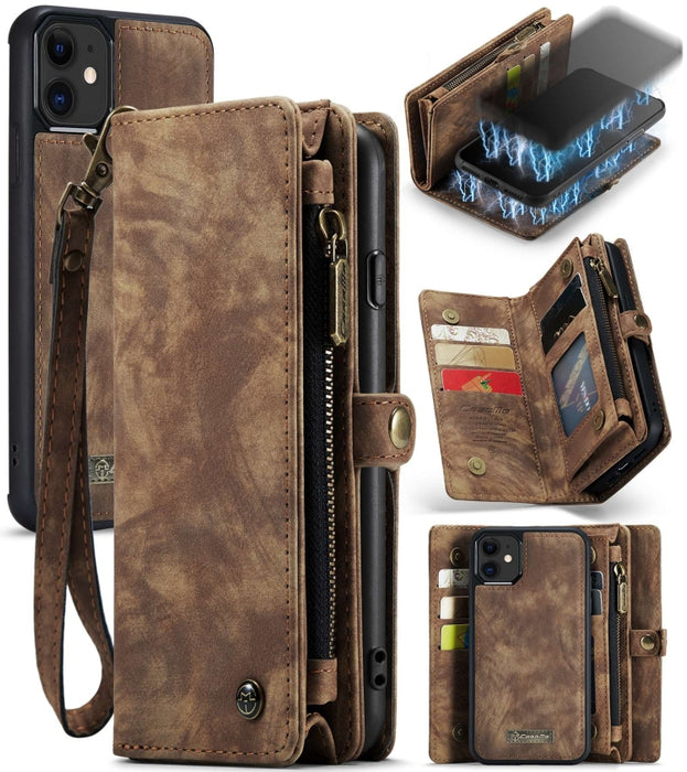 CaseMe-008 Estuche de cuero con tapa horizontal multifuncional desmontable con ranura para tarjeta y soporte y billetera con cremallera y marco de fotos, For iPhone 11 Pro, For iPhone 11, For iPhone 11 Pro Max