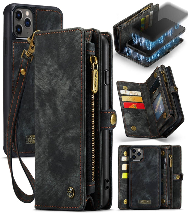 CaseMe-008 Estuche de cuero con tapa horizontal multifuncional desmontable con ranura para tarjeta y soporte y billetera con cremallera y marco de fotos, For iPhone 11 Pro, For iPhone 11, For iPhone 11 Pro Max