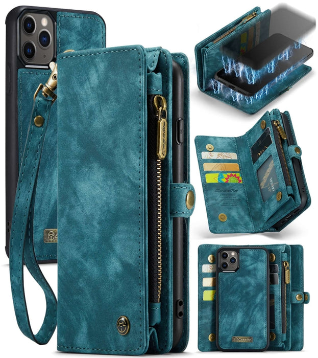 CaseMe-008 Estuche de cuero con tapa horizontal multifuncional desmontable con ranura para tarjeta y soporte y billetera con cremallera y marco de fotos, For iPhone 11 Pro, For iPhone 11, For iPhone 11 Pro Max