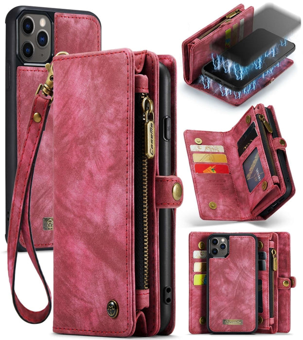 CaseMe-008 Estuche de cuero con tapa horizontal multifuncional desmontable con ranura para tarjeta y soporte y billetera con cremallera y marco de fotos, For iPhone 11 Pro, For iPhone 11, For iPhone 11 Pro Max