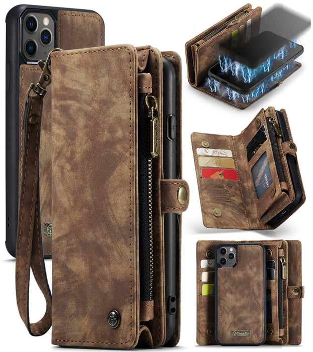 CaseMe-008 Estuche de cuero con tapa horizontal multifuncional desmontable con ranura para tarjeta y soporte y billetera con cremallera y marco de fotos, For iPhone 11 Pro, For iPhone 11, For iPhone 11 Pro Max