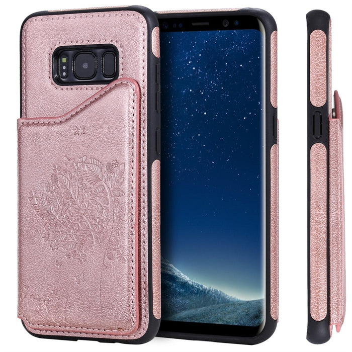 Estuche protector a prueba de golpes con estampado de árbol de gato con ranuras para tarjetas y marco de fotos