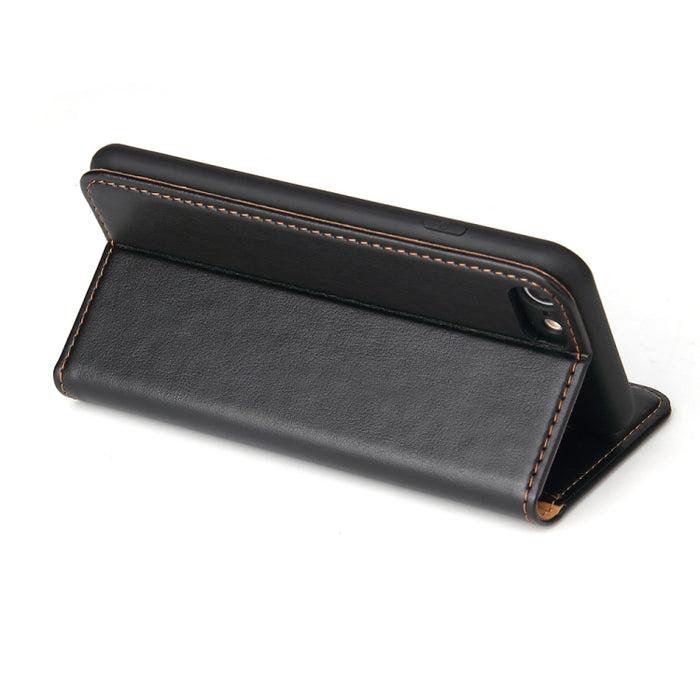 Fierre Shann PU Funda de cuero con tapa horizontal con textura de cuero genuino con soporte y ranuras para tarjetas y billetera para iPhone 8/7 / SE 2020