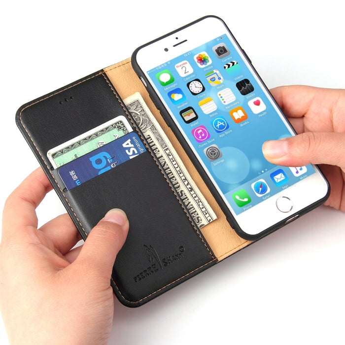 Fierre Shann PU Funda de cuero con tapa horizontal con textura de cuero genuino con soporte y ranuras para tarjetas y billetera para iPhone 8/7 / SE 2020