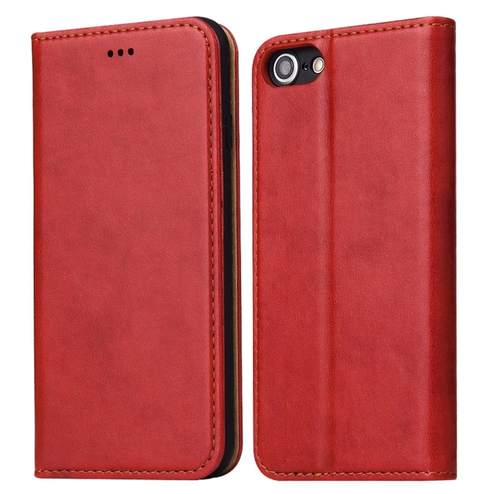 Fierre Shann PU Funda de cuero con tapa horizontal con textura de cuero genuino con soporte y ranuras para tarjetas y billetera para iPhone 8/7 / SE 2020