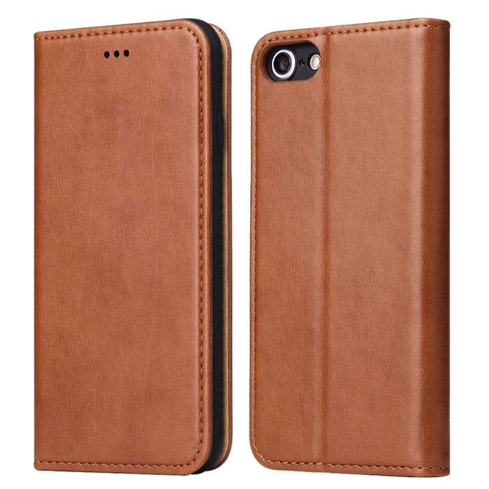 Fierre Shann PU Funda de cuero con tapa horizontal con textura de cuero genuino con soporte y ranuras para tarjetas y billetera para iPhone 8/7 / SE 2020