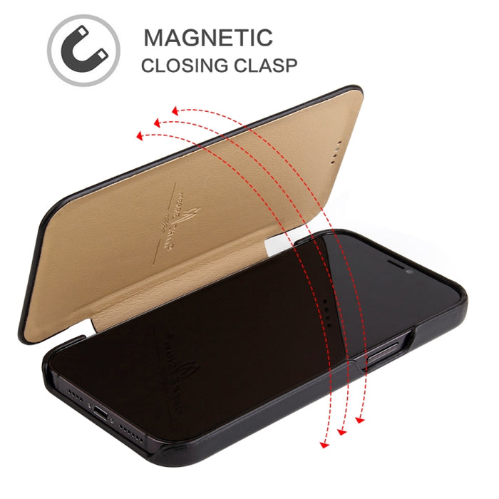 Fierre Shann Business Funda de piel auténtica con tapa horizontal magnética