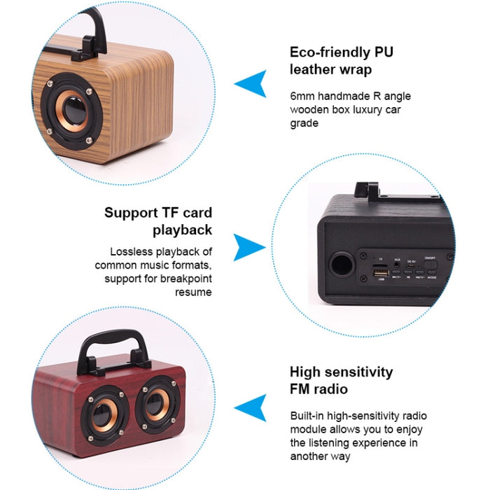 Altavoces de subwoofer retro portátiles Bluetooth inalámbricos de madera FT-4002, soporte para tarjeta TF y reproducción de MP3 USB