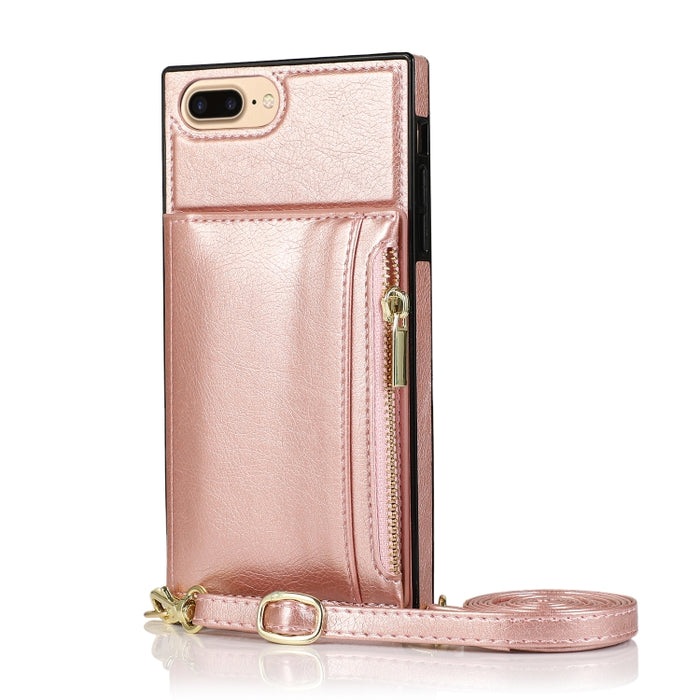 Funda cuadrada con cremallera para billetera TPU + PU Funda con soporte y ranuras para tarjetas y billetera y correa cruzada