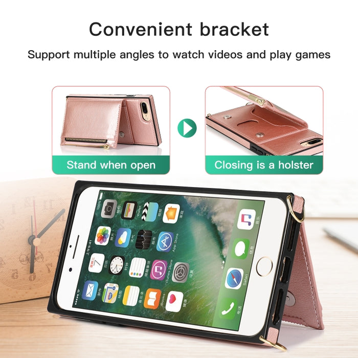 Funda cuadrada con cremallera para billetera TPU + PU Funda con soporte y ranuras para tarjetas y billetera y correa cruzada